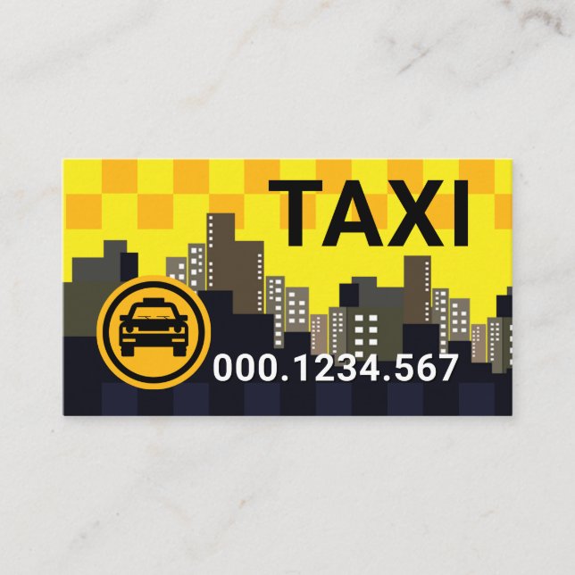 Yellow Taxi Check Box Skyline Cab Driver Business Card (Front)