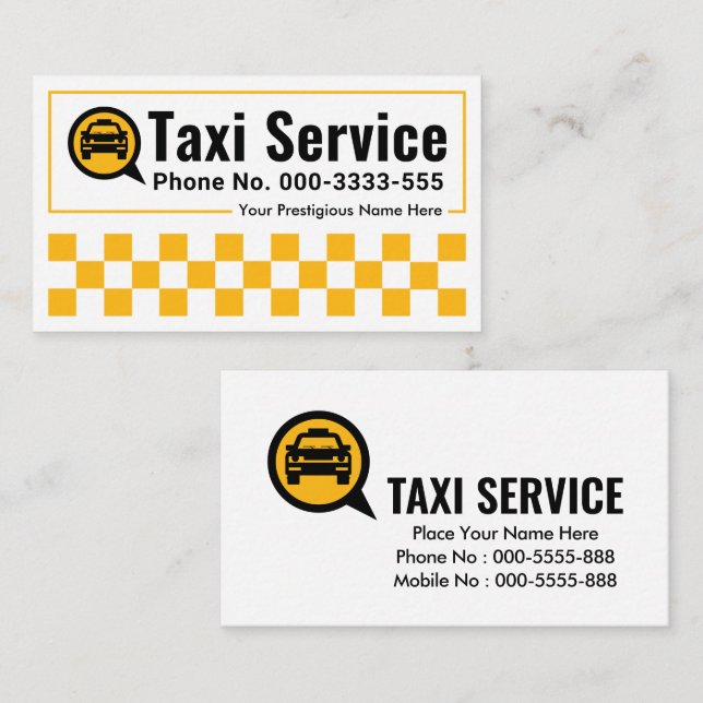 Yellow Taxi Checked Boxes Frame Business Card (Front/Back)