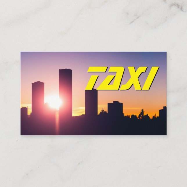 Yellow TAXI city skyline sun taxi driver cabdriver Business Card (Front)