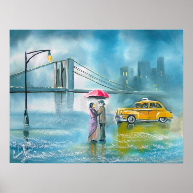 Yellow taxi couple rainy day romantic couple poster (Front)