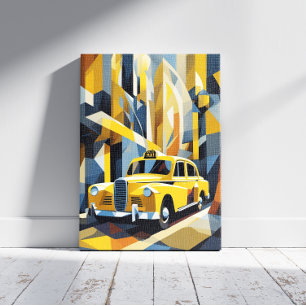 Yellow Taxi Cubist Canvas Print