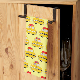 Yellow Taxi Design Any Colour Background Tea Towel