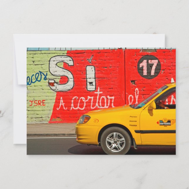 Yellow taxi & graffiti, Ecuador card (Front)