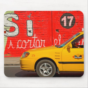 Yellow taxi & graffiti, Ecuador Mouse Mat