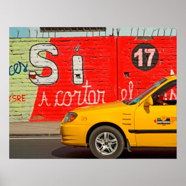 Yellow taxi & graffiti, Ecuador Poster (Front)