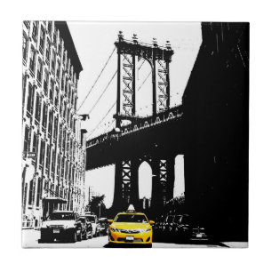 Yellow Taxi New York City Ny Nyc Brooklyn Bridge Tile