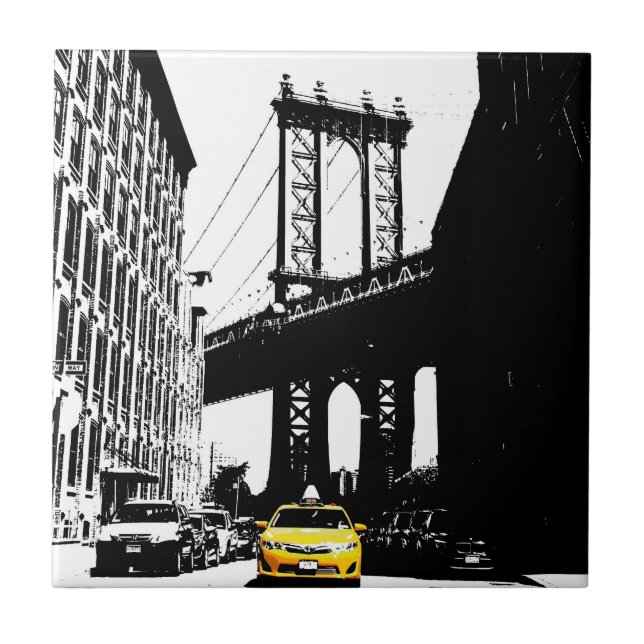 Yellow Taxi New York City Ny Nyc Brooklyn Bridge Tile (Front)