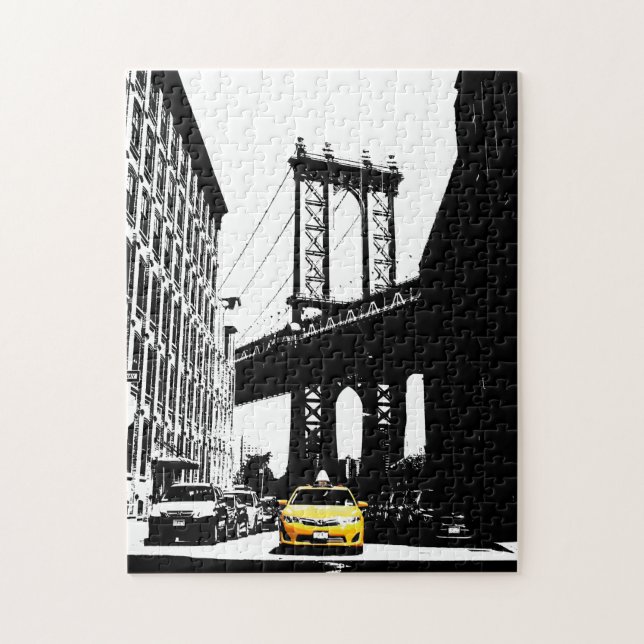 Yellow Taxi New York City Nyc Brooklyn Bridge Jigsaw Puzzle (Vertical)