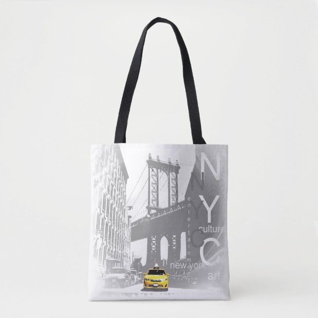 Yellow Taxi New York City Nyc Brooklyn Bridge Tote Bag (Front)