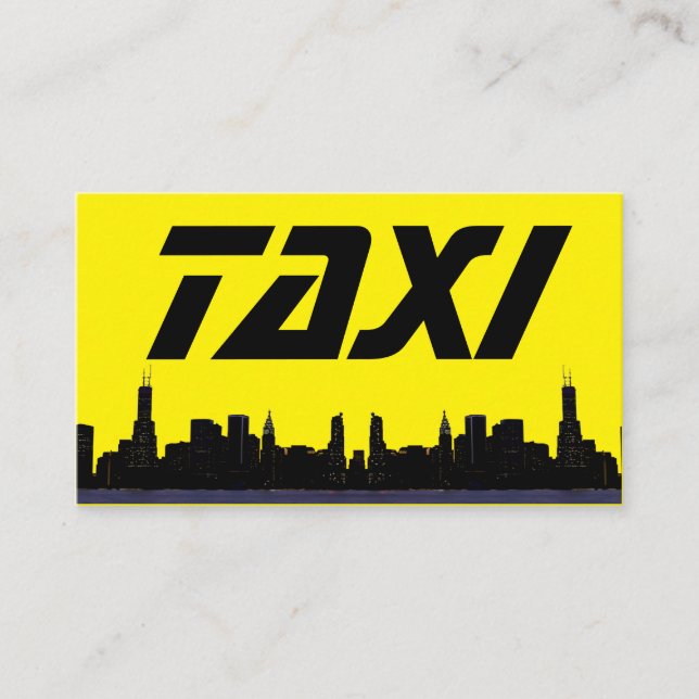 Yellow TAXI night city skyline taxi driver service Business Card (Front)