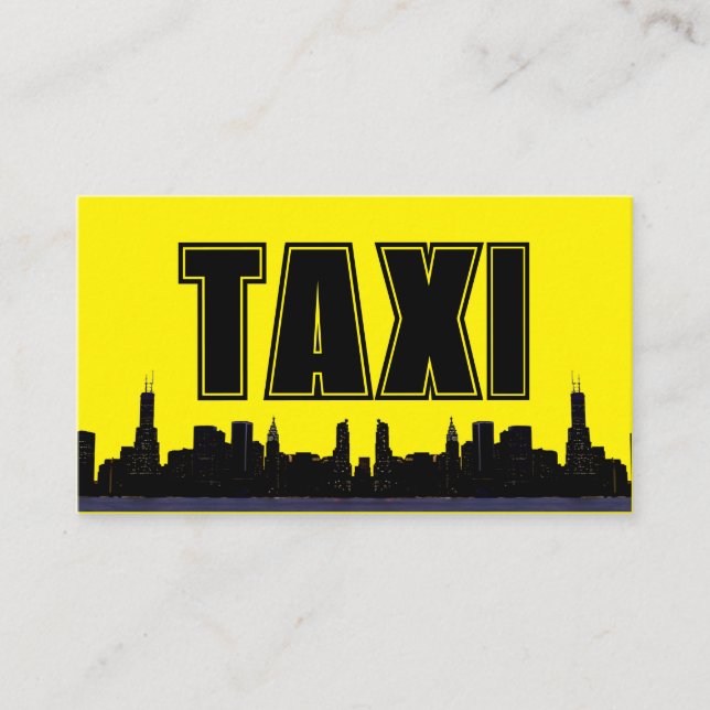 Yellow TAXI night city skyline taxi driver service Business Card (Front)