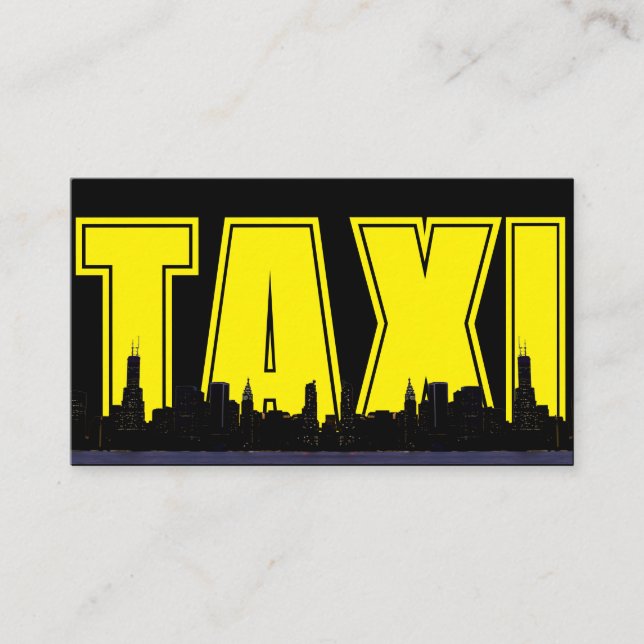 Yellow TAXI night city skyline taxi driver service Business Card (Front)