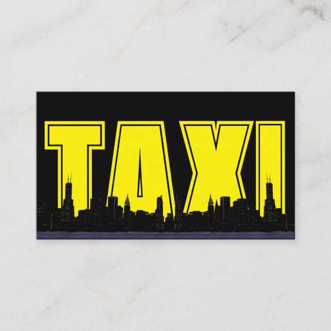 Yellow TAXI night city skyline taxi driver service Business Card (Front)