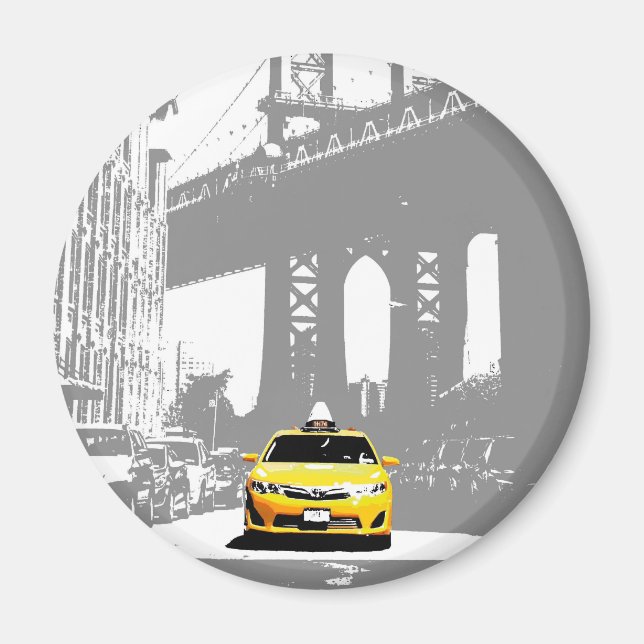 Yellow Taxi Nyc Brooklyn Bridge Ny New York City Magnet (Front)