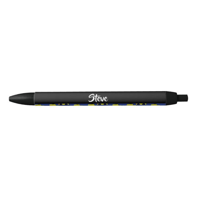 Yellow taxi pattern on blue black ink pen (Front)