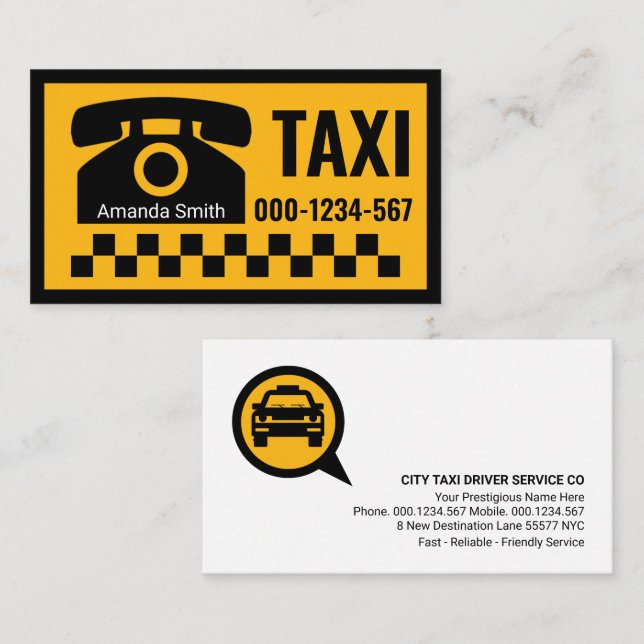 Yellow Taxi Phone Black Check Business Card (Front/Back)