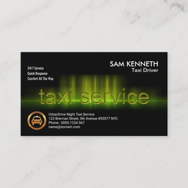 Yellow Taxi Service Sound Wave Business Card (Front)
