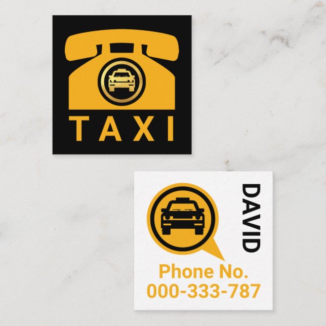 Yellow Taxi Telephone Driver Square Business Card (Front/Back)