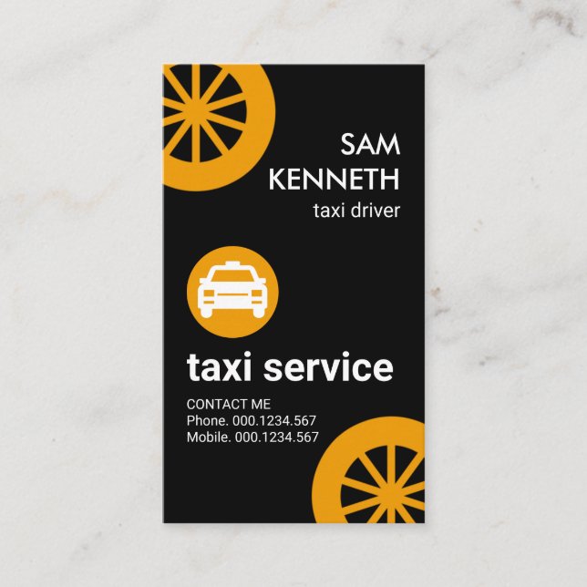 Yellow Taxi Transport Tires Taxi Driver Business Card (Front)