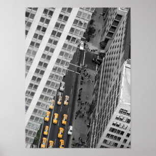 Yellow Taxis in City Street Poster