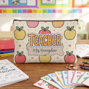 Yellow Teacher Appreciation Apple Pattern Accessory Pouch