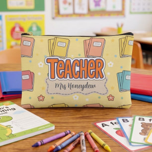 Yellow Teacher Appreciation School Books Accessory Pouch