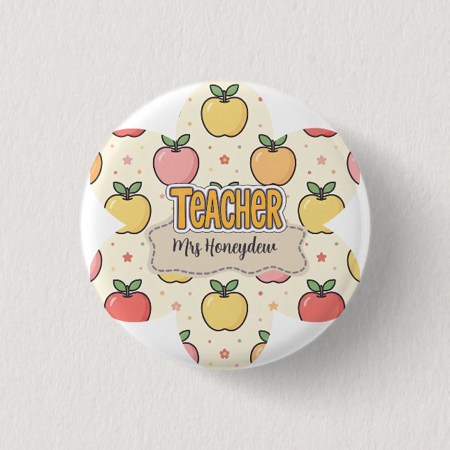 Yellow Teacher School Apple Pattern  3 Cm Round Badge (Front)