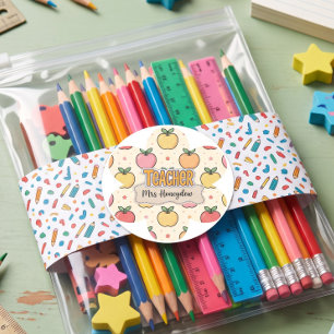 Yellow Teacher School Apple Pattern Classic Round Sticker