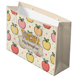 Yellow Teacher School Apple Pattern Large Gift Bag