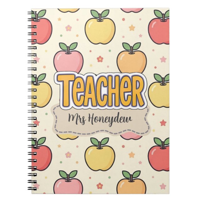 Yellow Teacher School Apple Pattern  Notebook (Front)