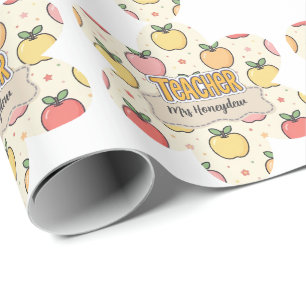 Yellow Teacher School Apple Pattern Wrapping Paper