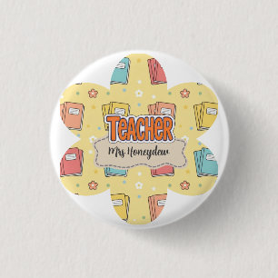Yellow Teacher School Book Pattern 3 Cm Round Badge