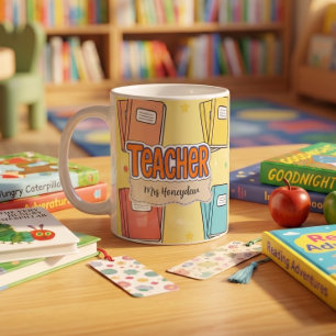 Yellow Teacher School Book Pattern Coffee Mug
