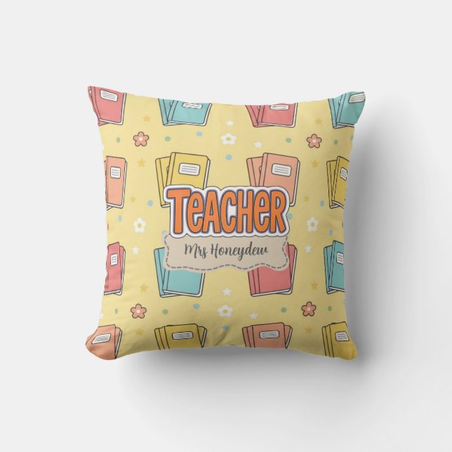 Yellow Teacher School Book Pattern  Cushion (Front)