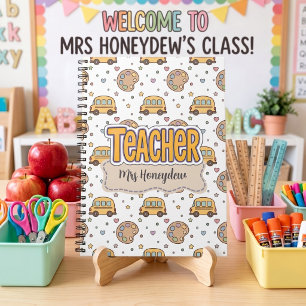 Yellow Teacher School Bus Pattern Notebook