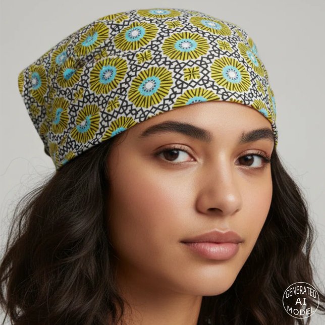Yellow Teal Blue Moroccan Mosaic Tile Geometric Fabric (Creator Uploaded)