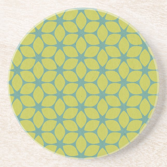 Yellow/Teal Geometric Flower Coaster (Front)