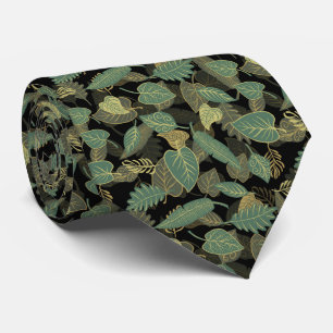 Yellow & Teal Green Autumn Fall  Leaves Pattern Tie