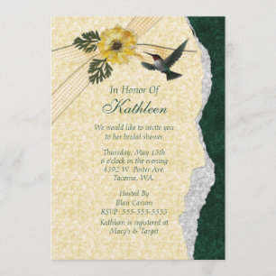 Yellow & Teal Hummingbird Bridal Shower Invitation
