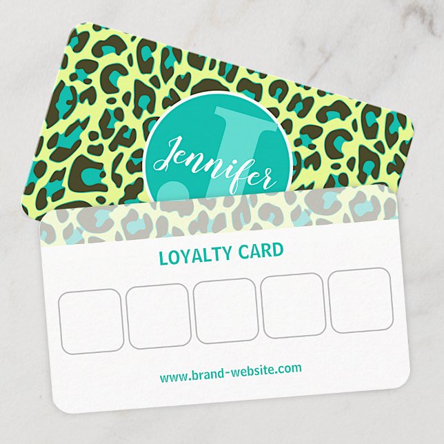 Yellow Teal Leopard Print Rockabilly Pattern Cute Business Card (Creator Uploaded)
