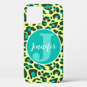 Yellow Teal Leopard Print Rockabilly Pattern Cute iPhone 12 Case