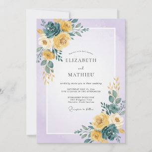 Yellow Teal Painted Wedding Invitation