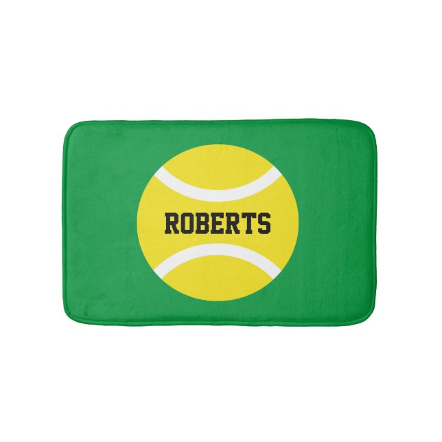 Yellow tennis ball bath mat with custom name (Front)