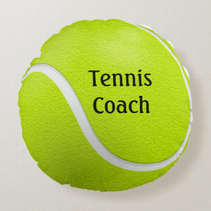Yellow Tennis Ball Coach Name  Round Cushion