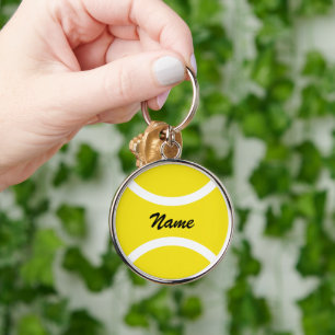 Yellow tennis ball keychain with custom name