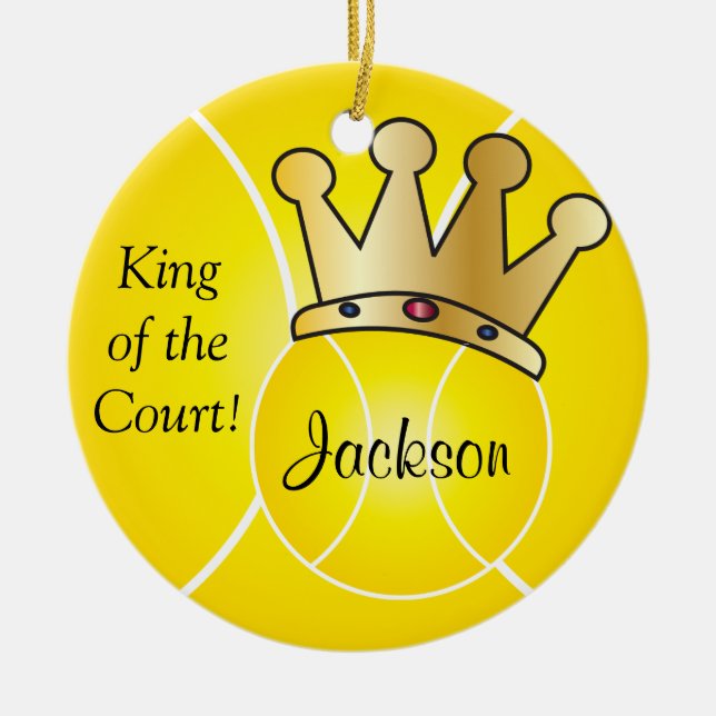 Yellow Tennis Ball | King of the Court Personalise Ceramic Tree Decoration (Front)