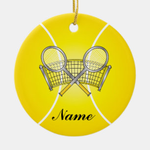 Yellow Tennis Ball Personalise Ceramic Tree Decoration