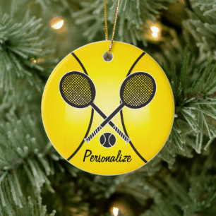 Yellow Tennis Ball   Personalise Ceramic Tree Decoration