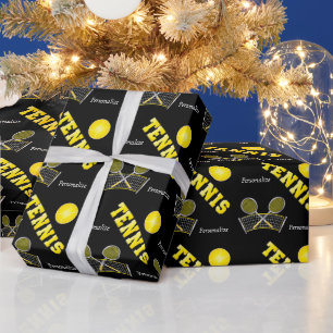 Yellow Tennis Balls and Racquets Wrapping Paper