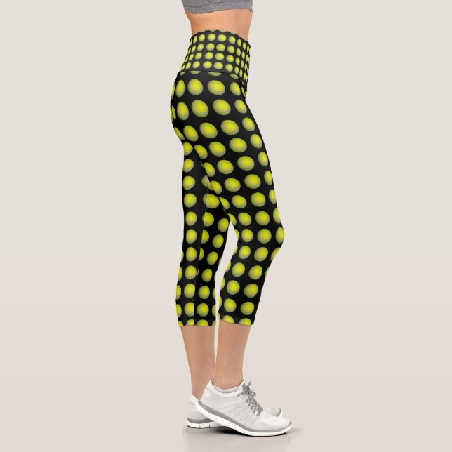 Yellow Tennis Balls, High Waist Capris Leggings (Right)